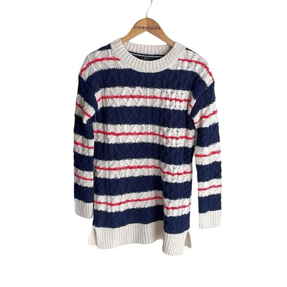 J.Crew Gabby Stripe Cable Knit Wool Tunic Sweater - Picture 2 of 14